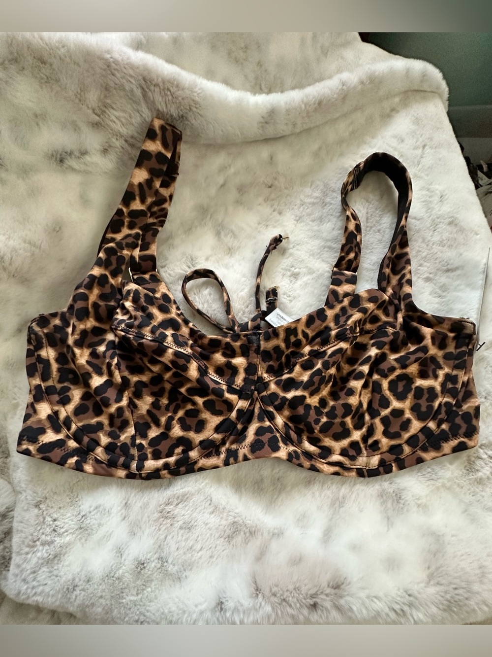 Leopard Print Underwire Bikini Top - Brown